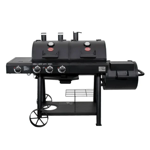 Char-Griller Texas Trio 3-Burner Dual Fuel Grill with Smoker in Black