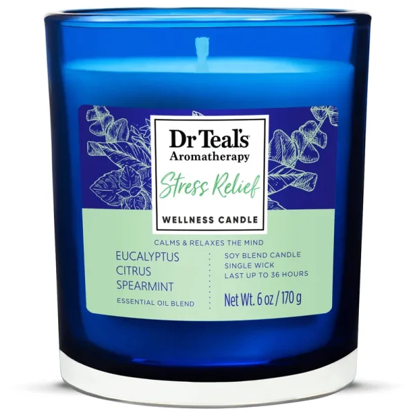 Dr Teal's Aromatherapy Stress Relief Candle with Eucalyptus & Citrus, 6 oz