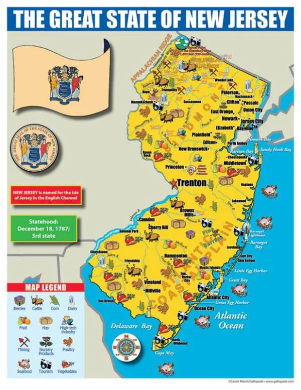 New Jersey State Map for Students - Pack of 30
