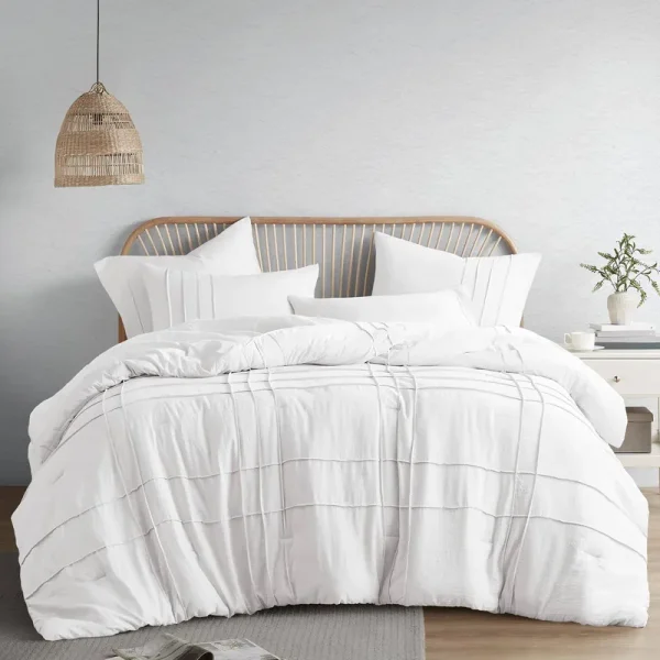 510 Design Porter Soft Washed Pleated Duvet Cover Set, White, Full/Queen