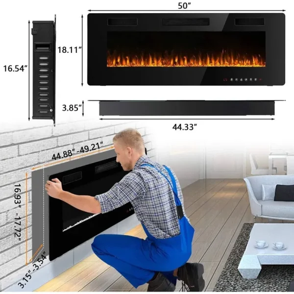 Bossin 36 to 72 inch Electric Fireplace Ultra-Thin and Silence Linear Recessed Wall Mounted Fireplace with Remote Control - 50 inch