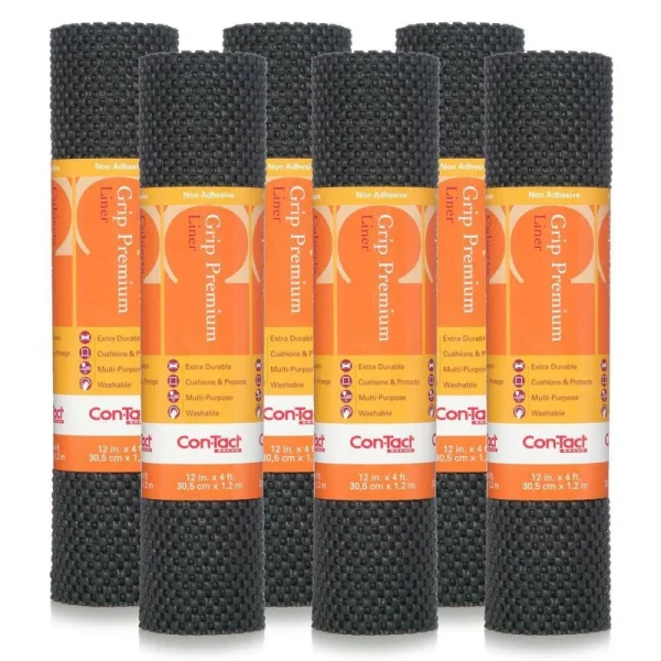 Con-Tact Grip Premium 12 in. x 4 ft. Solid Color Black Non-Adhesive Thick Grip Drawer and Shelf Liner (6-Rolls)