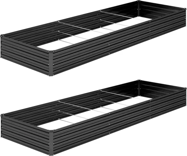 2PCS 12x4x1ft Galvanized Raised Garden Bed Kit, Vegetable Boxes - Rectangle Metal Flower Box, Large Planter Raised Beds Outdoor Garden for Planting, Fruit, Herb - Black