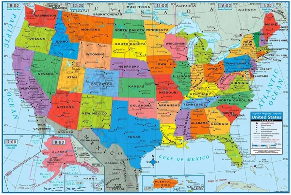 Kappa Superior Mapping Company United States Poster Size Wall Map 40 x 28 with Cities (1 Map)