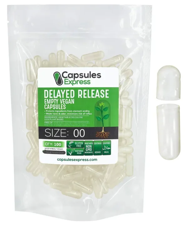 XPRS Nutra Delayed Release Size 00 Empty Capsules - 100 Count Clear Empty Vegan Capsules - Vegetarian Empty Pill Capsules - DIY Vegetable Capsule