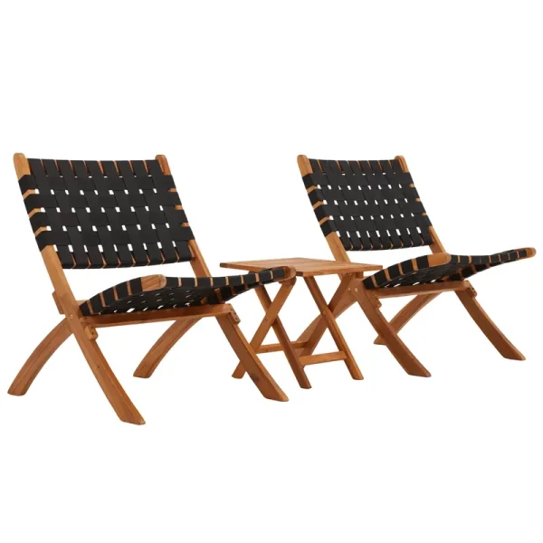 AECOJOY 3 Piece Patio Furniture Set, Acacia Wood Outdoor Bistro Set with Coffee Table & Folding Chairs