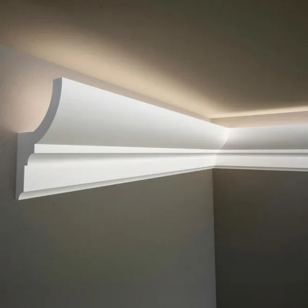 7 - Piece 94.5 (55.12 Ft) Crown Molding with Duct Kit for Seamless Ambient Home Accent Lighting | Waterproof Channel for Easy LED Strip Installation (CROWN MOLDING WITH LED DUCT)