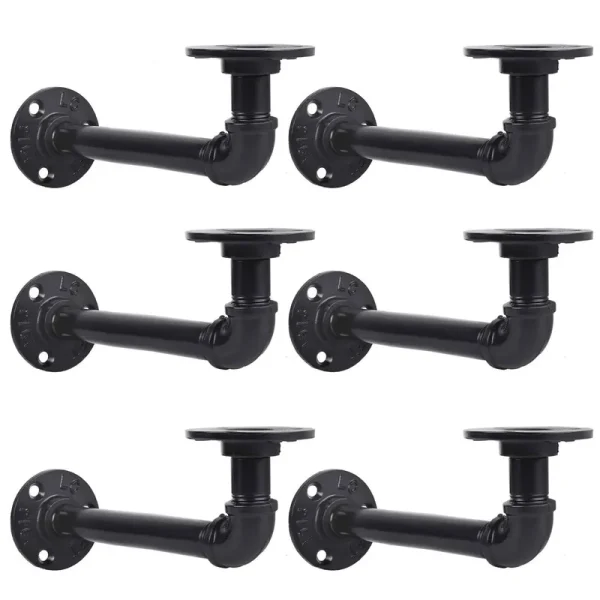 Pipe Shelf Brackets Set of 6(19x9cm) Equason Iron Pipe Brackets Industrial Pipe Shelving Brackets for Custom Floating Shelves DIY Rustic Shelf