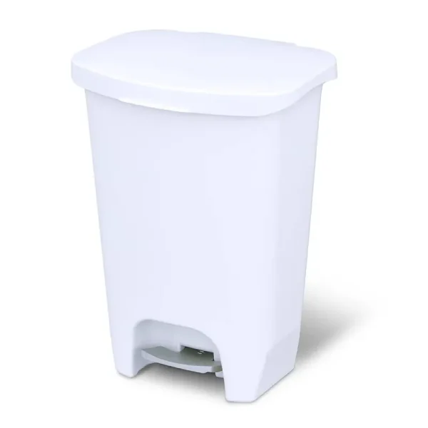 Glad 13 Gallon Trash Can | Plastic Kitchen Waste Bin with Odor Protection of Lid | Hands Free with Step on Foot Pedal, 13 Gallon, White