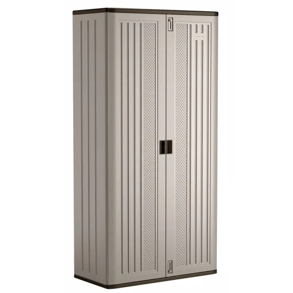 Suncast Mega Tall Resin Outdoor Storage Cabinet with 3 Shelves, Platinum Metallic
