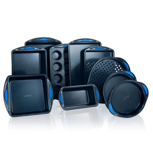 Nutrichef Kitchen Oven Non Stick Blue Carbon Steel 10 Piece Bakeware Set