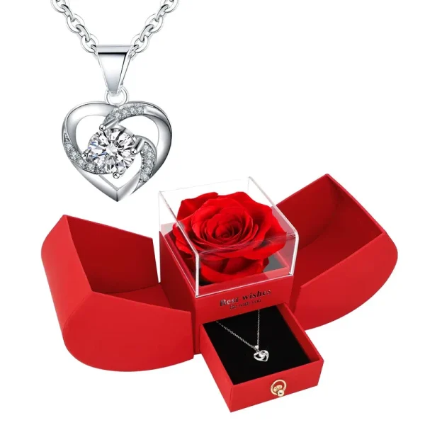 YJYJHOPE Preserved Red Rose with I Love You 925 Sterling Silver Necklace, Gifts for Her, Mom, Women, Girlfriend, Wife, Gifts Ideas for Birthday
