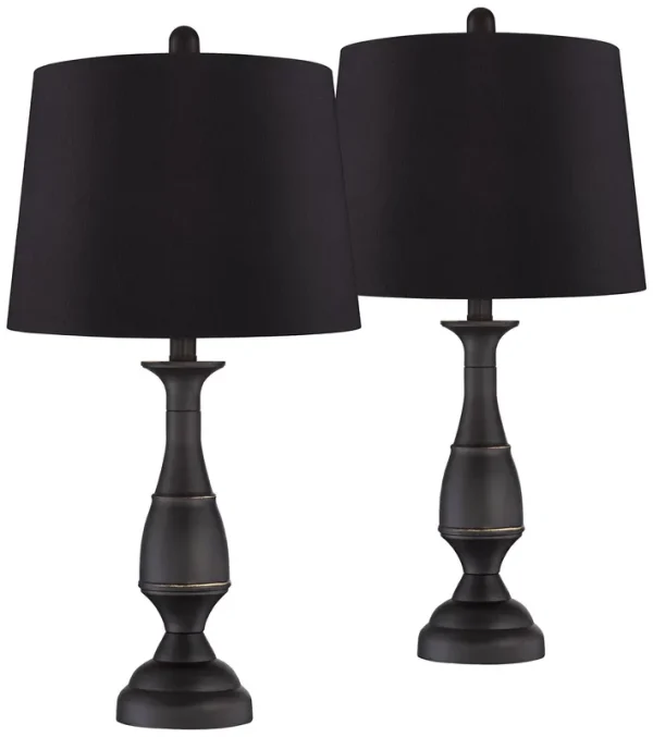 Regency Hill Ben Rustic Farmhouse Table Lamps 25" High Set of 2 Dark Bronze Metal Black Faux Silk Drum Shade for Bedroom Living Room Bedside Office