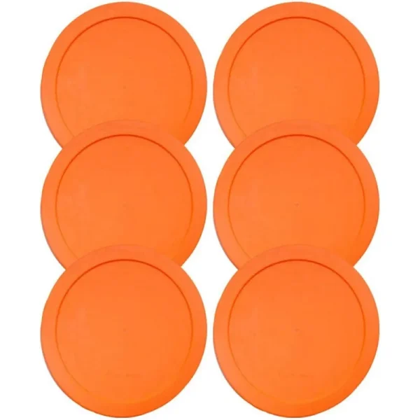 Lids for Pyrex and Anchor Round Glass Containers (2-Cups, Orange-6PK)