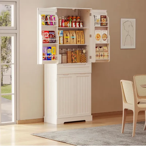 Asofer 71" Pantry Cabinet with Doors & Shelves - Huge Storage Kitchen Cabinet, Adjustable Shelves, White