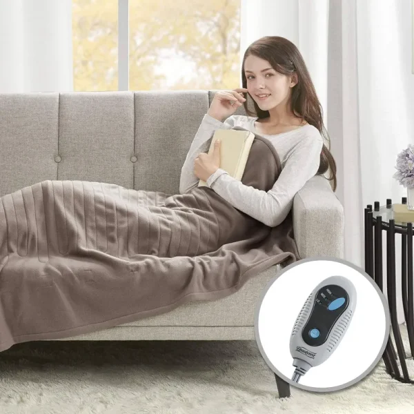 Beautyrest Fleece Electric Blanket Heated Throw Wrap Super Soft Hypoallergenic with Auto Shutoff-3-Setting Controller, 50 x 60 in, Brown