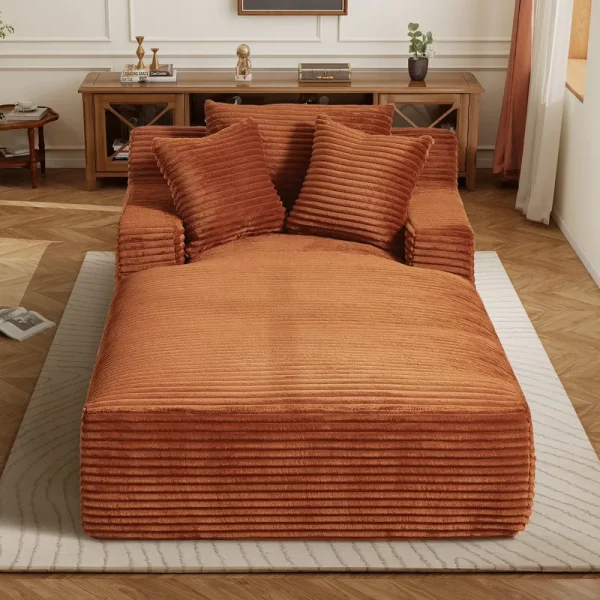 Aukfa 78.7" Extra Long Chaise Lounge Sofa, Oversized Upholstered Couch with 3 Pillows for Indoor Living Room/Bedroom, Orange