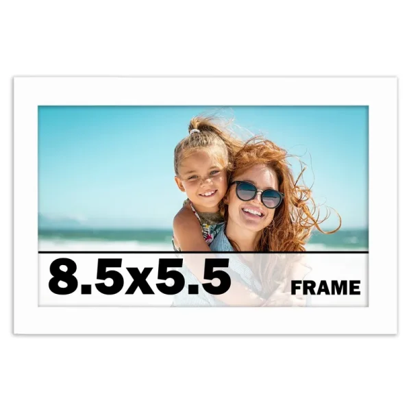 CustomPictureFrames White Wood Picture Frame - Made to Display Artwork Measuring 8.5x5.5 Inches