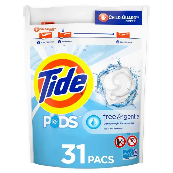 Tide Pods Detergent, Free & Gentle, Pacs - 31 pacs, 641 g