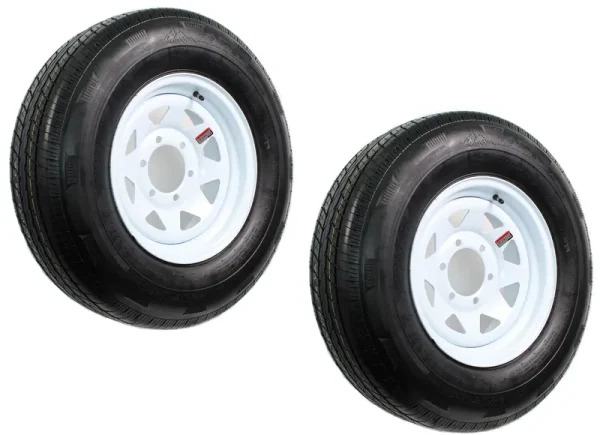 2 - Pack Radial Trailer Tire on Rim ST225/75R15 15 In. LRD 6 Lug White Spoke Wheel