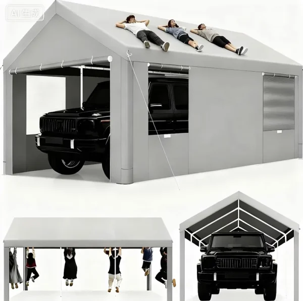 COBIZI Carport 10'X20' Large Heavy Duty Car Tent with Powder - Coated Steel Frame, Portable Garage with Removable Sidewalls & Doors, Car Canopy with All - Season Tarp for Outdoor Party, Birthday, Gray