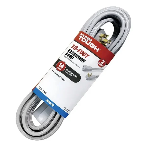 Hyper Tough 10' 3 Prong Gray Indoor Air Conditioner Extension Cord - Each