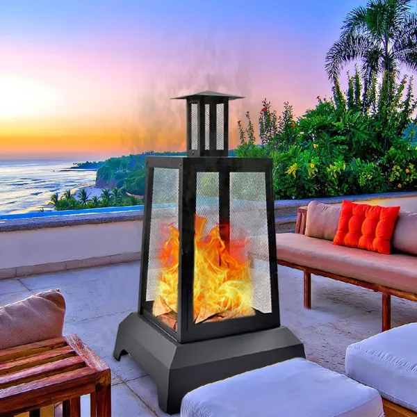 Large Fire Pit Steel Wood Burning Outdoor Fireplace Tower 44" High Big Patio F