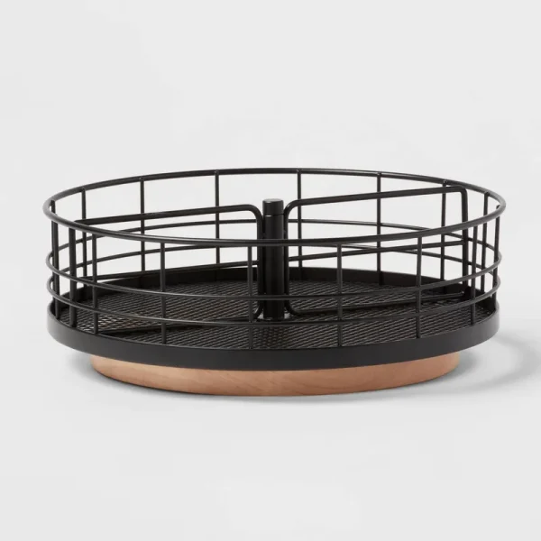 Brightroom Divided Turntable Black Wire with Natural Wood | Target