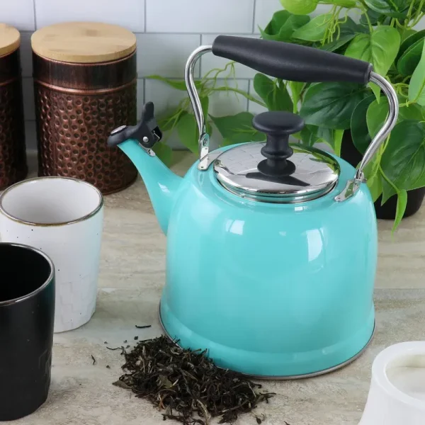 Martha Stewart Lily Pond 2.2 Quart Stainless Steel Tea Kettle ,Teal
