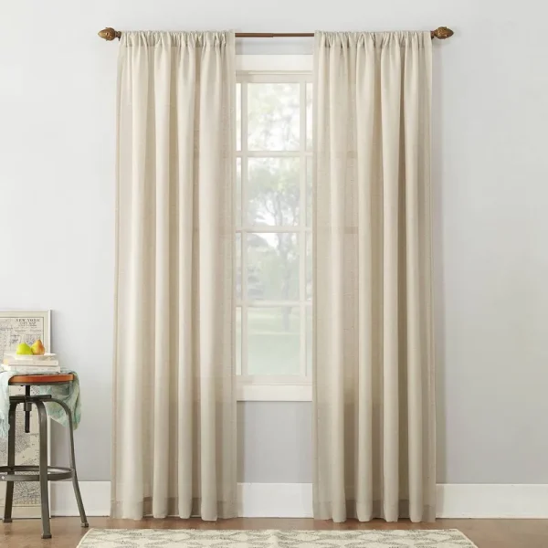 No. 918 Amalfi 54" x 63" Linen Blend Textured Sheer Rod Pocket Curtain Panel, Ivory