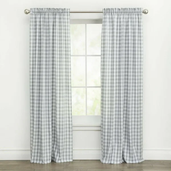 Kate Aurora Country Farmhouse Buffalo Check Plaid Gingham Window Curtains - Grey - 42 in. W x 95 in.