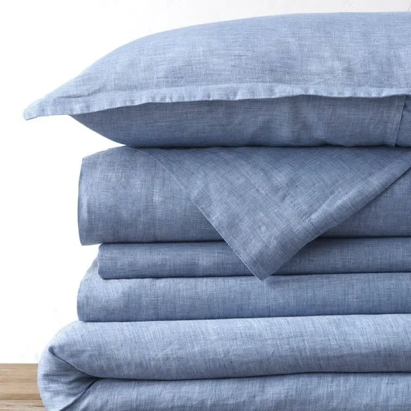 Lands' End Garment Washed Linen Chambray Duvet Cover or Shams, Blue, King Sham