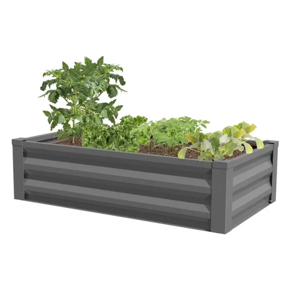 Greenes Fence Powder-Coated Metal Raised Garden Bed Planter 24 inch W x 48 inch L x 10 inch H, Gray