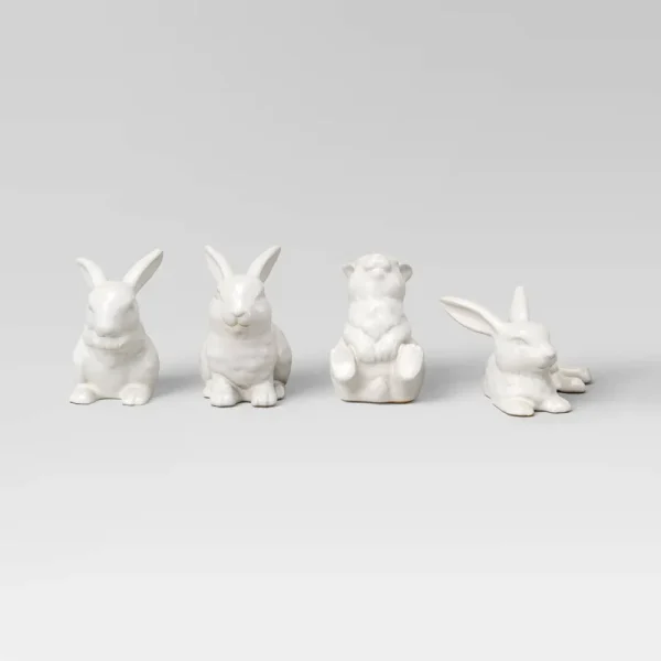 Set of 4 Mini Ceramic Decorative Bunnies Ivory - Threshold