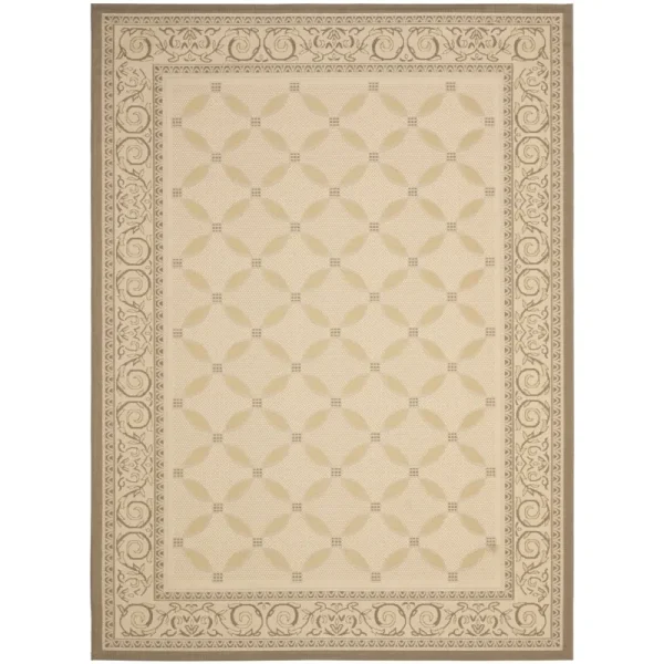 SAFAVIEH Courtyard Cohen Bordered Indoor/Outdoor Area Rug, Dark Beige/Beige, 9' x 12'