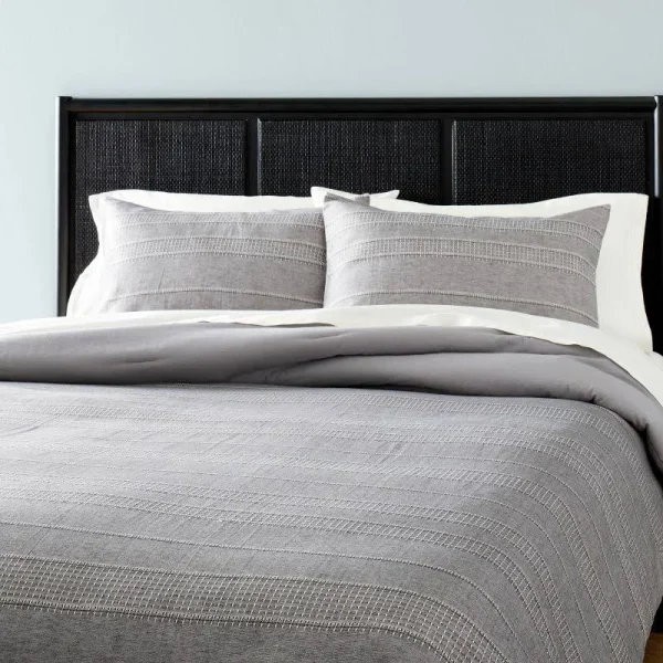3PC Full/Queen Pickstich Stripe Comforter Bedding Set Railroad Gray - Hearth & Hand with Magnolia