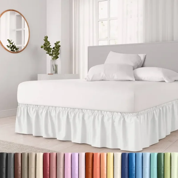 Ruffled White Queen Bed Skirt �C Hotel-Quality Ruffles for Queen Beds with 18 in. Drop �C Elastic Wrap Around Dust Ruffle Queen Bedskirt for Easy