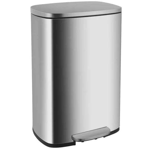 13.2 Gallon(50L) Trash Can, Fingerprint Proof Stainless Steel Kitchen Garbage Can with Removable Inner Bucket and Hinged Lids, Pedal Rubbish Bin for