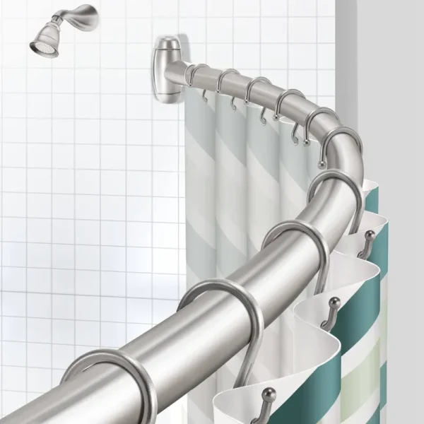 TENOVEL Curved Shower Curtain Rod, Round 42-73 Inches Shower Rods for Bathroom Adjustable, Rounded Bowed Stainless Steel Shower Rods Customized for
