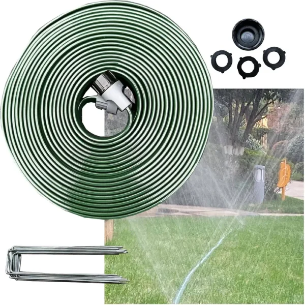 Watoo 2024 75ft Flat Sprinkler Hose for Lawn Watering Garden Soaker Hose with Holes, Heavy Duty Lightweight No-Kink Water Hose with Stakes,
