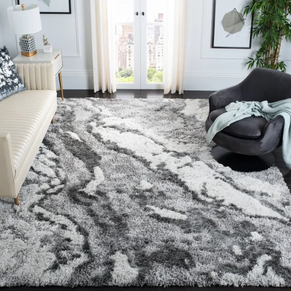 Safavieh Horizon Shag Collection HZN890F Grey / Ivory Rug - 5' Square