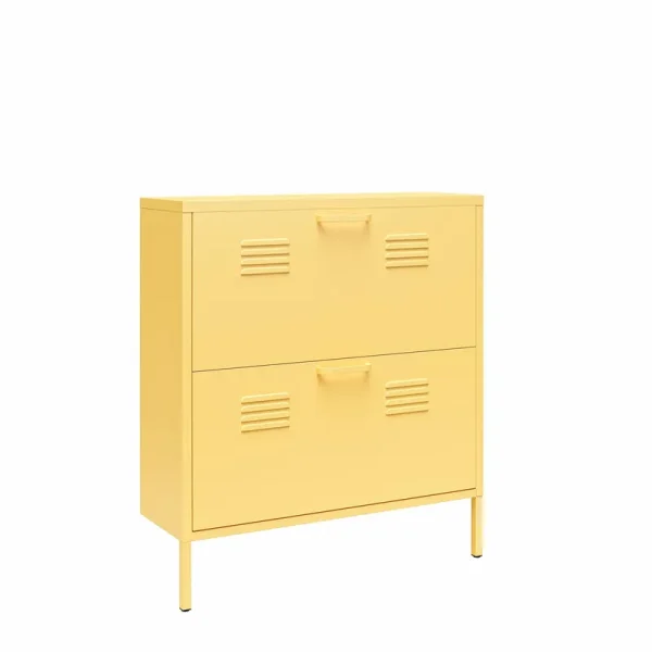 Novogratz Cache 2 Door Locker Style Metal Shoe Storage Cabinet, Yellow