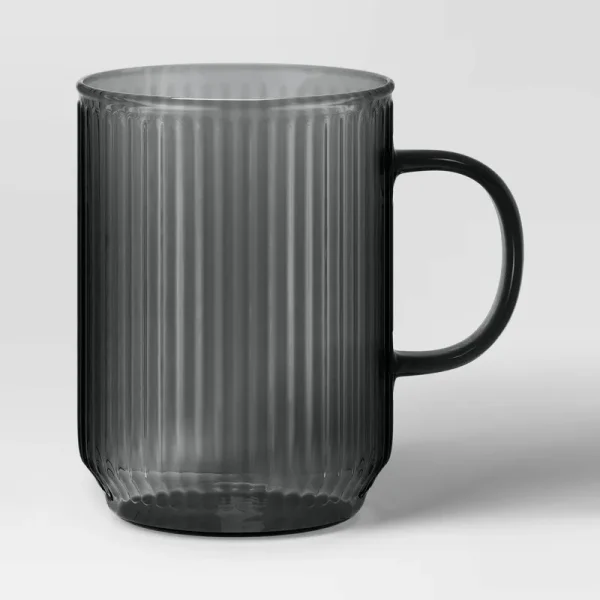 18.5oz Glass Ribbed Mug Black - Threshold