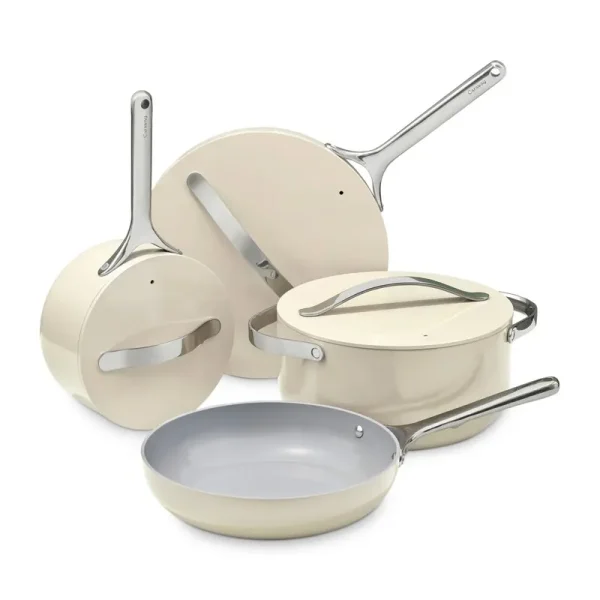 Caraway Home Cream Non-Stick Ceramic 7-Piece Cookware Set