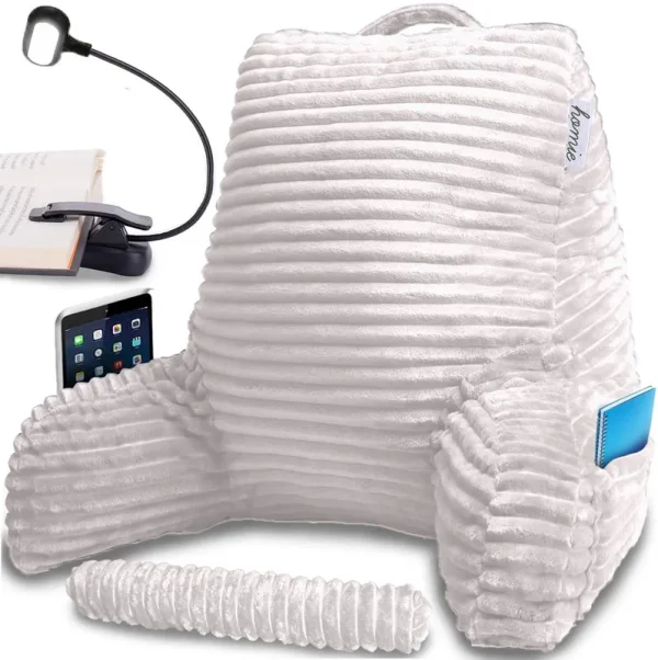 Homie Reading Pillow with Wrist Support, Has Arm Rests, and Back Support for Bed Rest, Lounging, Reading, Working on Laptop, Watching TV (White)