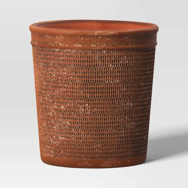 Weathered Texture Ceramic Indoor Outdoor Novelty Planter 1 Planter Pot Brown 8"x8" - Threshold