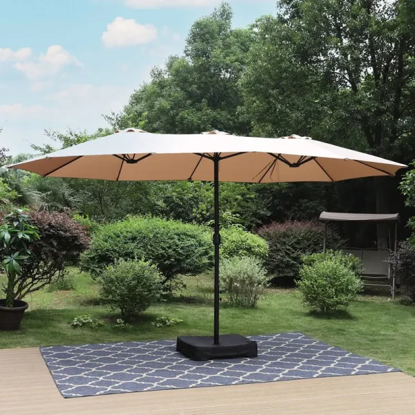 Frances 15' x 9' Rectangular Market Umbrella Freeport Park Fabric Color Beige