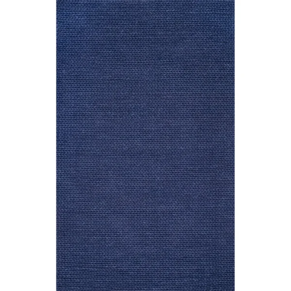 nuLOOM Hand Woven Chunky Woolen Cable Rug, Navy