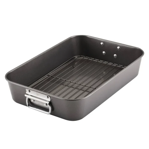 Farberware Steel Roaster with Flat Rack, 10.5" x 15", Gray