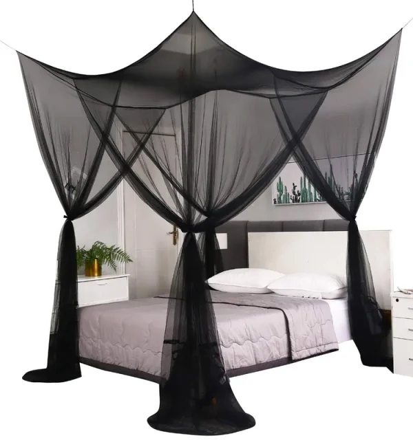 Mengersi Black Elegant Mosquito Net Canopy Bed Curtain Bed Drapes for Full Queen King Bed,Suitable for Indoor Outdoor Net